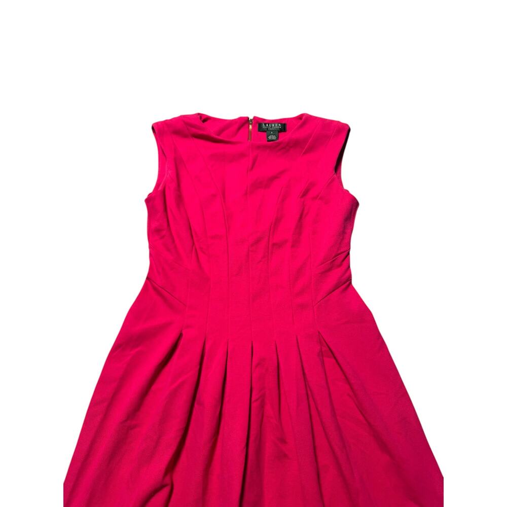 Lauren Ralph Lauren A-Line Dress Womens 6 Hot Pink Stretch Pleated Wide Strap - Picture 7 of 13
